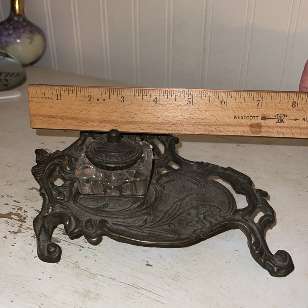 Vintage cast Metal inkwell